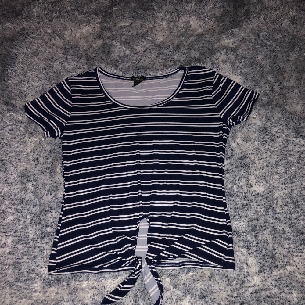 Navy Blue & White Striped Tied Top
